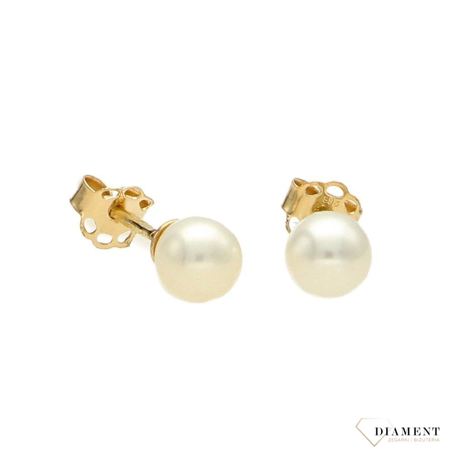 Złote kolczyki przy uchu 585 z perełkami 6 mm KL 1644D 585.jpg